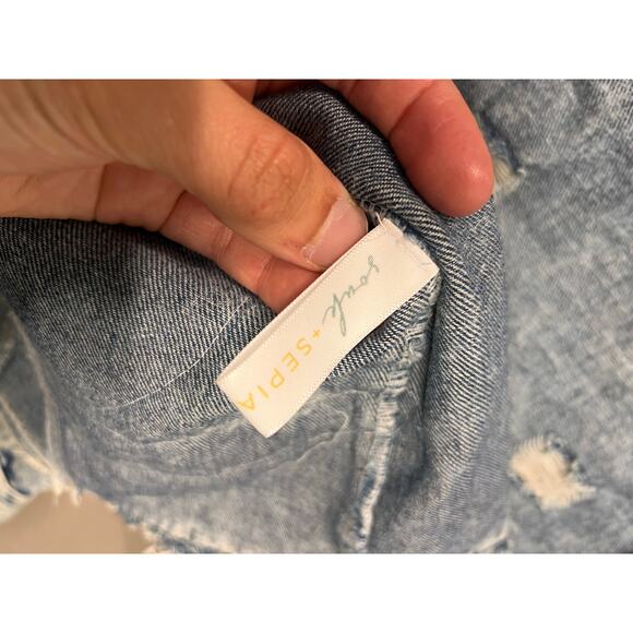 Souk + Sephia Designer Punk Graffiti Style Distressed Medium Wash Denim Jacket - Picture 3 of 13